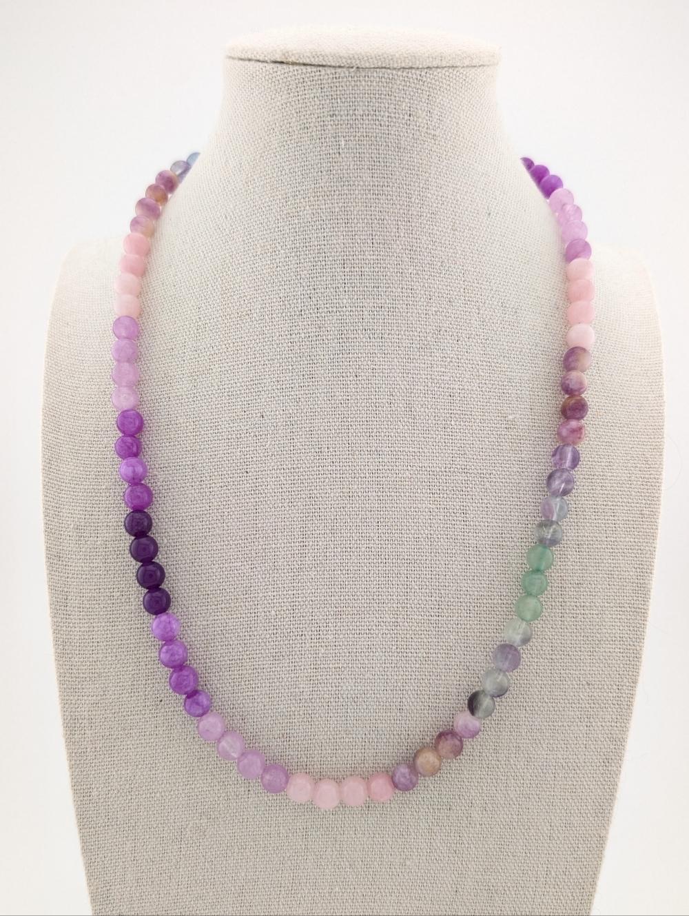 Ombre Gemstone Artisan Necklace -Handmade Unique Jewelry- Fluorite Quartz - J014